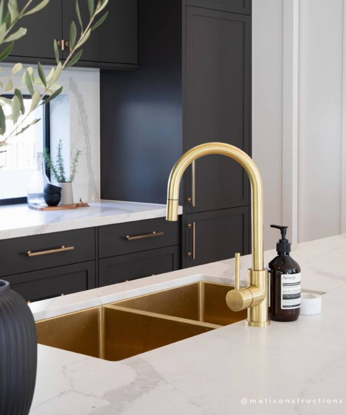 Lavello da cucina doppio 855 mm - ottone spazzolato - Tilia