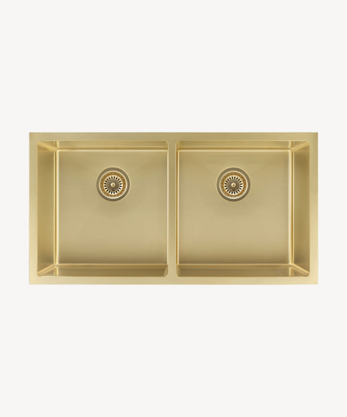 Lavello da cucina doppio 855 mm - ottone spazzolato - Tilia