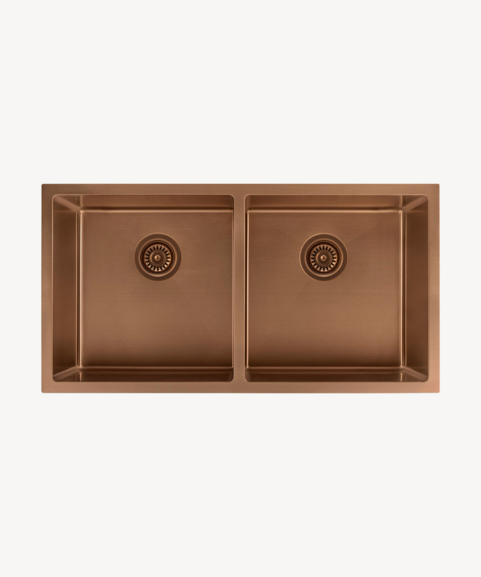 Lavello da cucina doppio 855 mm - rame spazzolato - Tilia