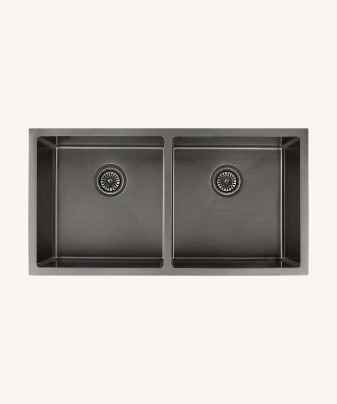Lavello da cucina doppio 855 mm - gunmetal spazzolato - Tilia