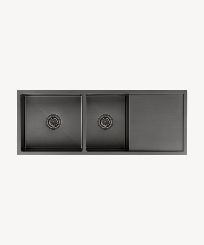 Lavello da cucina doppio 1180 mm - gunmetal spazzolato - Filao