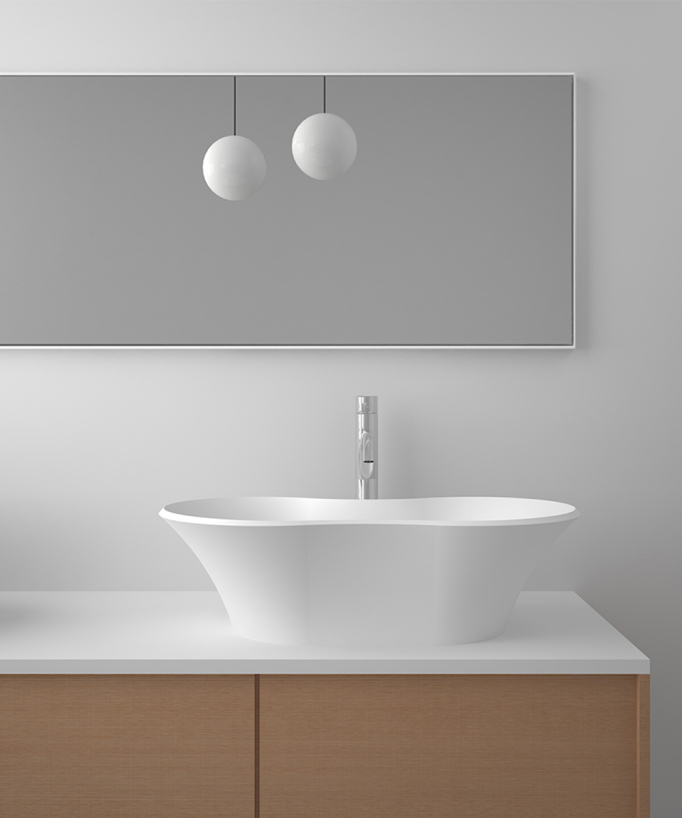Lavabo ovale da appoggio in solid surface Bianco opaco - Kindu