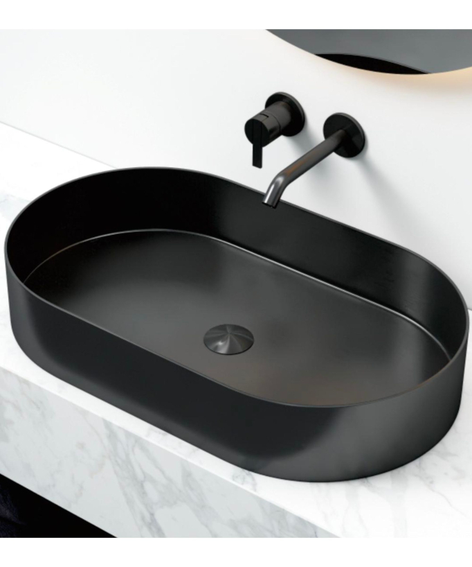 Lavabo ovale da appoggio nero in acciaio inox - small