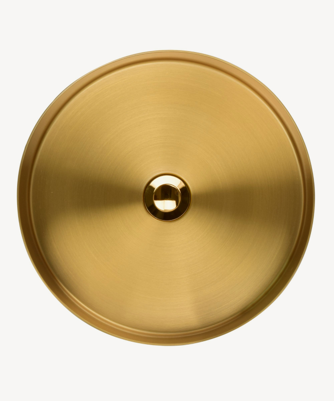 Lavabo rotondo da appoggio per bagno, in acciaio inox con finitura oro spazzolato PVD