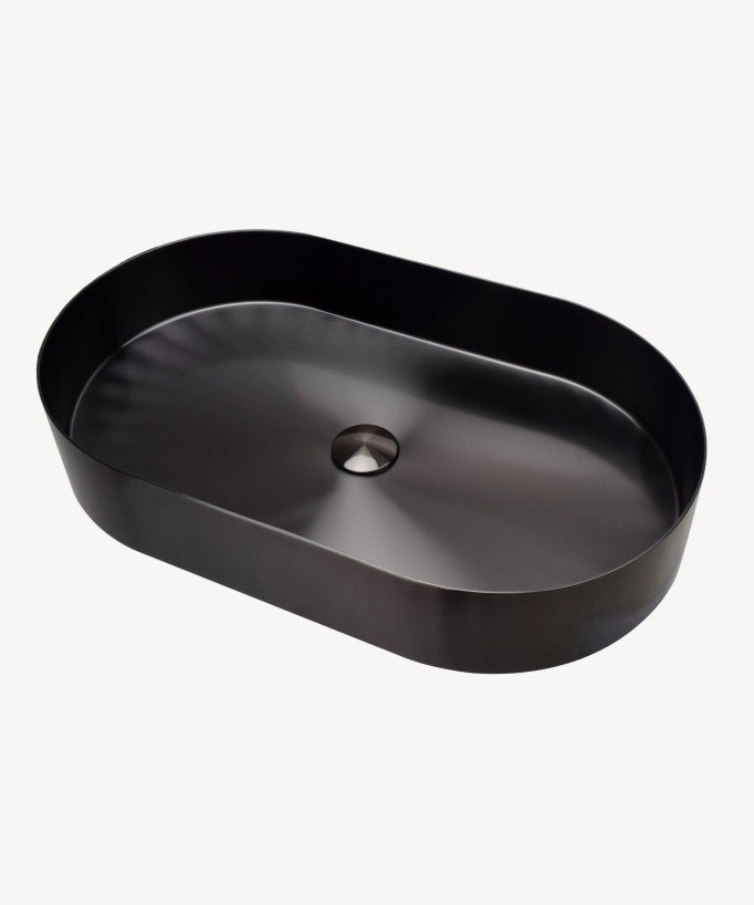 Lavabo ovale da appoggio nero in acciaio inox