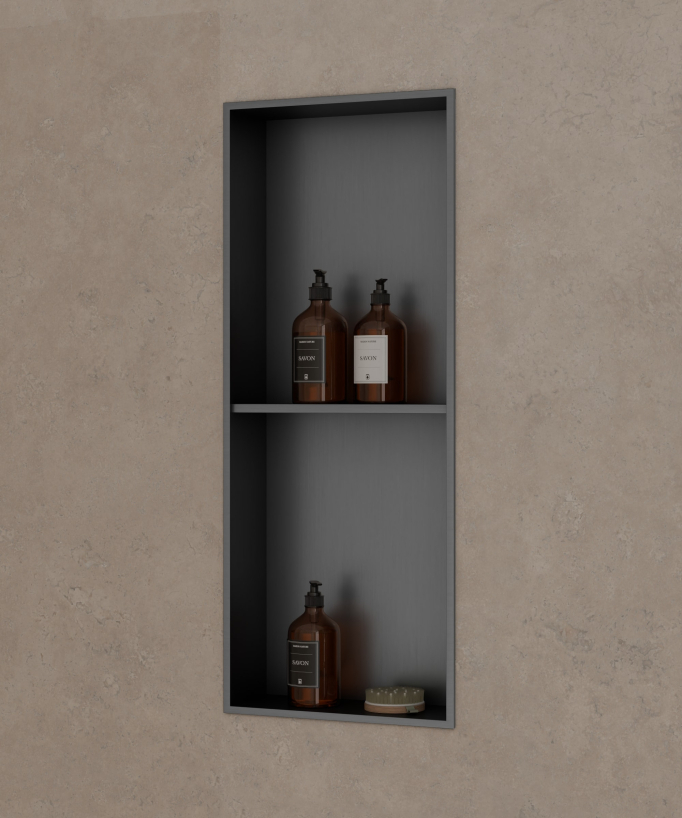 Nicchia doccia in acciaio inox 2 scomparti - gun metal