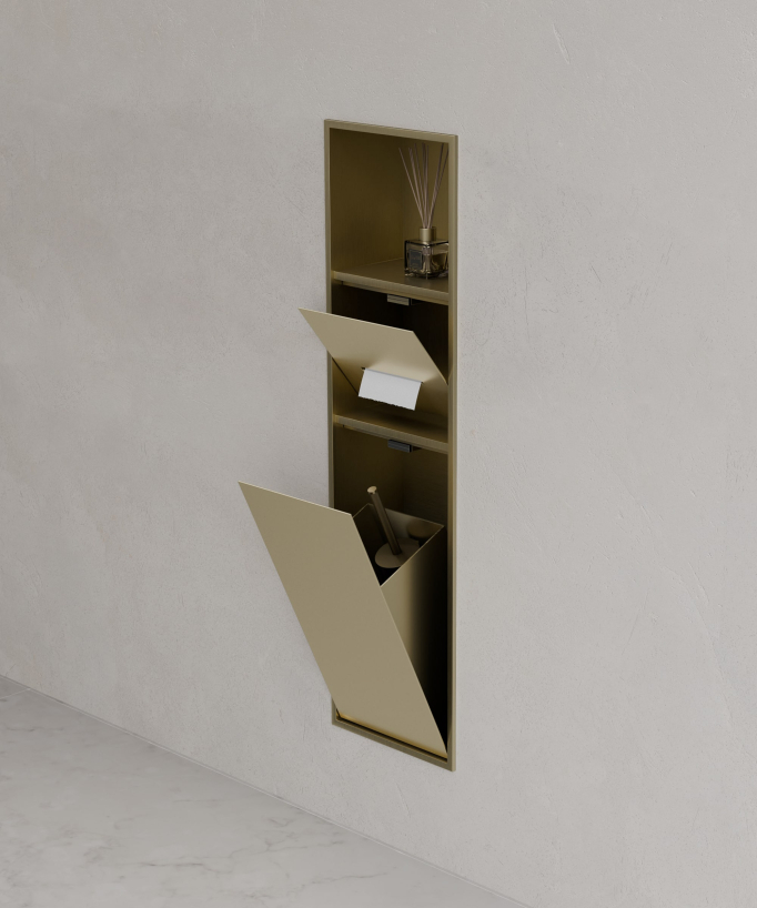 Nicchia toilette incasso con scomparti - Dorato spazzolato