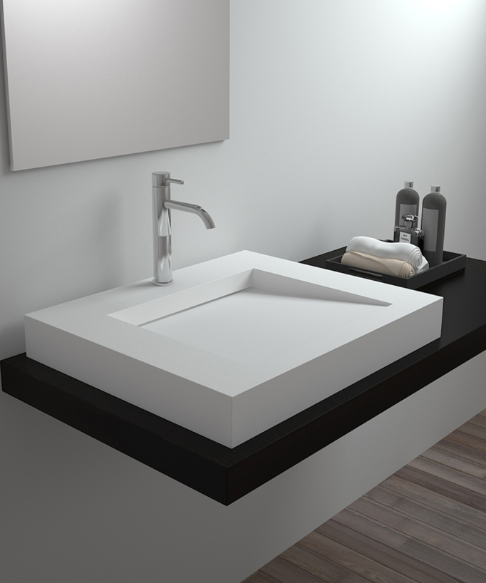 Lavabo rettangolare da appoggio in solid surface Bianco opaco - Likouala