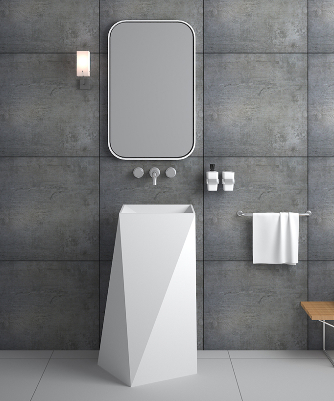 Lavabo totem quadrato da appoggio in resina minerale Bianco opaco - Zanaga