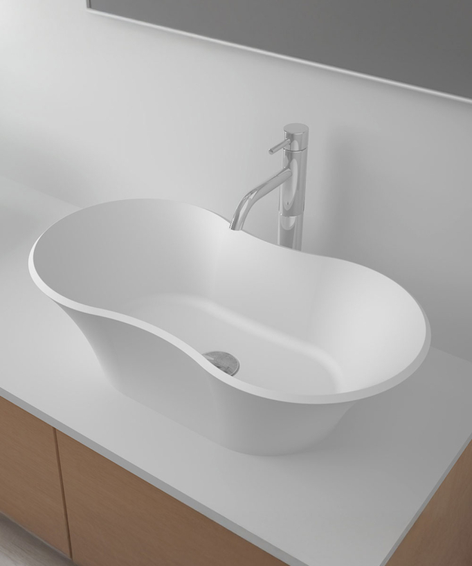 Lavabo ovale da appoggio in solid surface Bianco opaco - Kindu