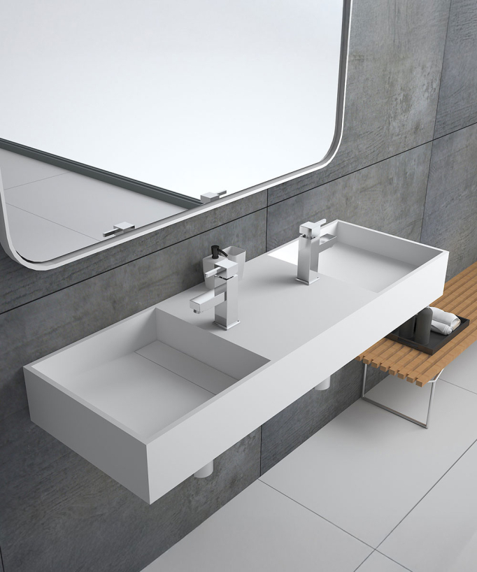 Lavabo rettangolare sospeso in resina minerale Bianco opaco - Katango