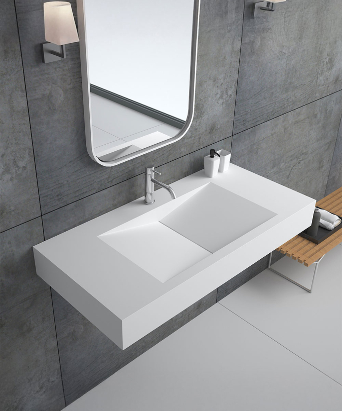 Lavabo rettangolare sospeso in resina minerale Bianco opaco - Kivu