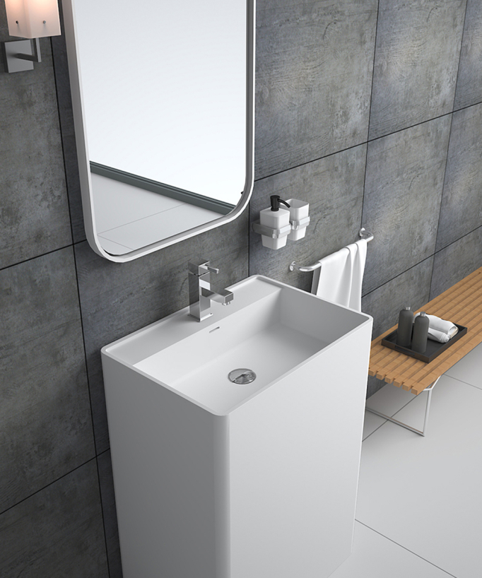 Lavabo totem rettangolare da appoggio in resina minerale Bianco opaco - Diosso