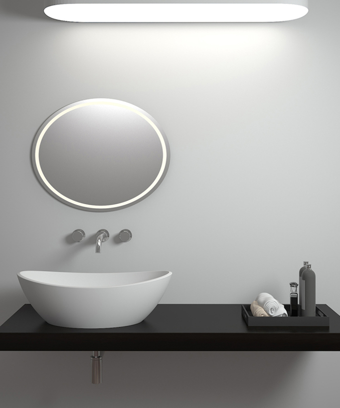 Lavabo ovale da appoggio in solid surface Bianco opaco - Loandjili - small