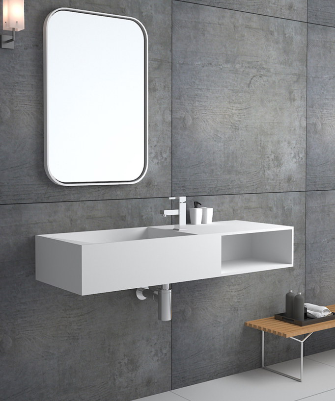 Lavabo rettangolare sospeso in resina minerale Bianco opaco - Lualaba