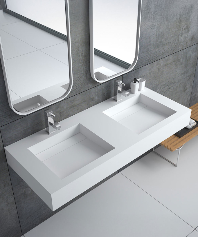Lavabo rettangolare sospeso in resina minerale Bianco opaco - Maniema