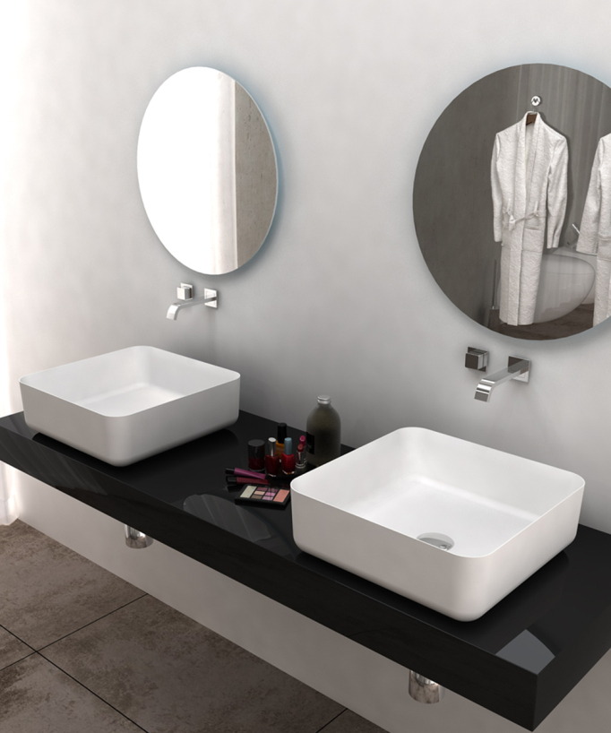 Lavabo quadrato da appoggio in solid surface Bianco opaco - Bunia