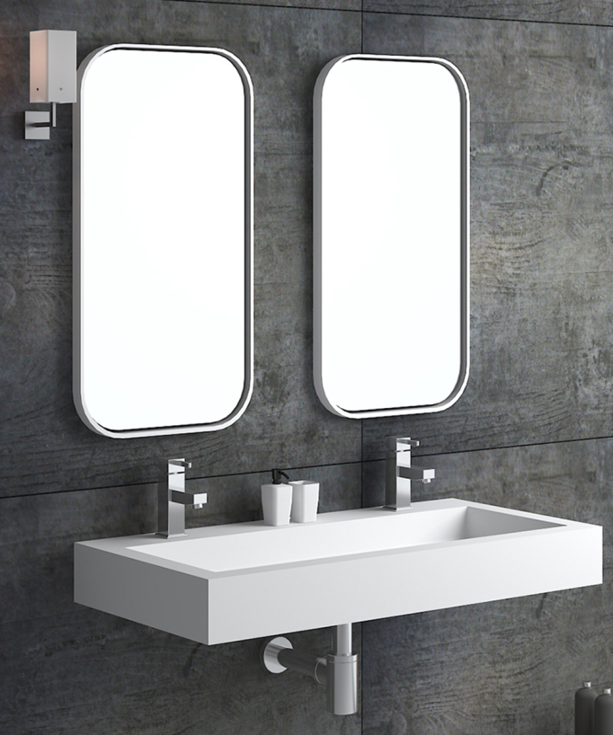 Lavabo rettangolare sospeso in resina minerale Bianco opaco - Buta