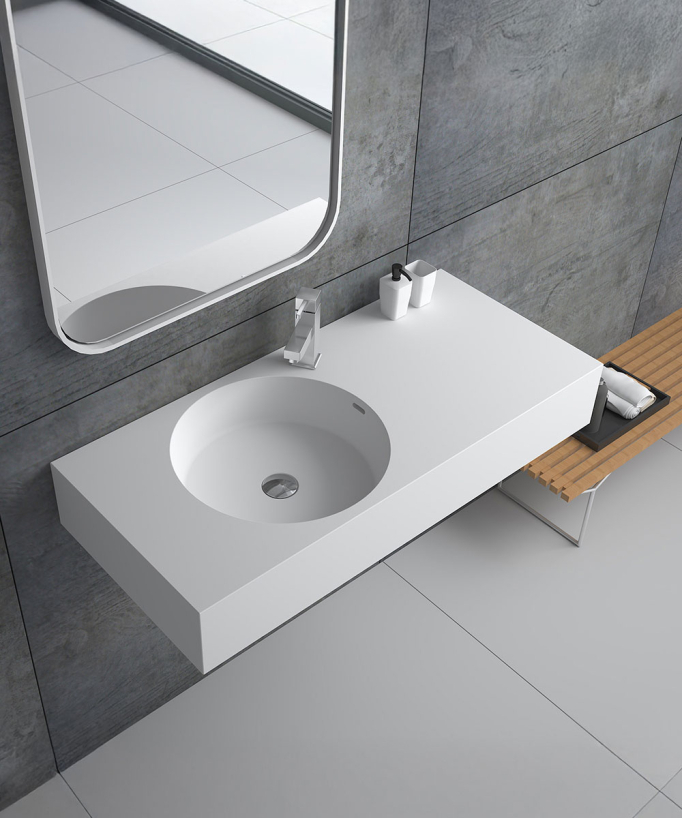Lavabo rettangolare sospeso in resina minerale Bianco opaco - Uele