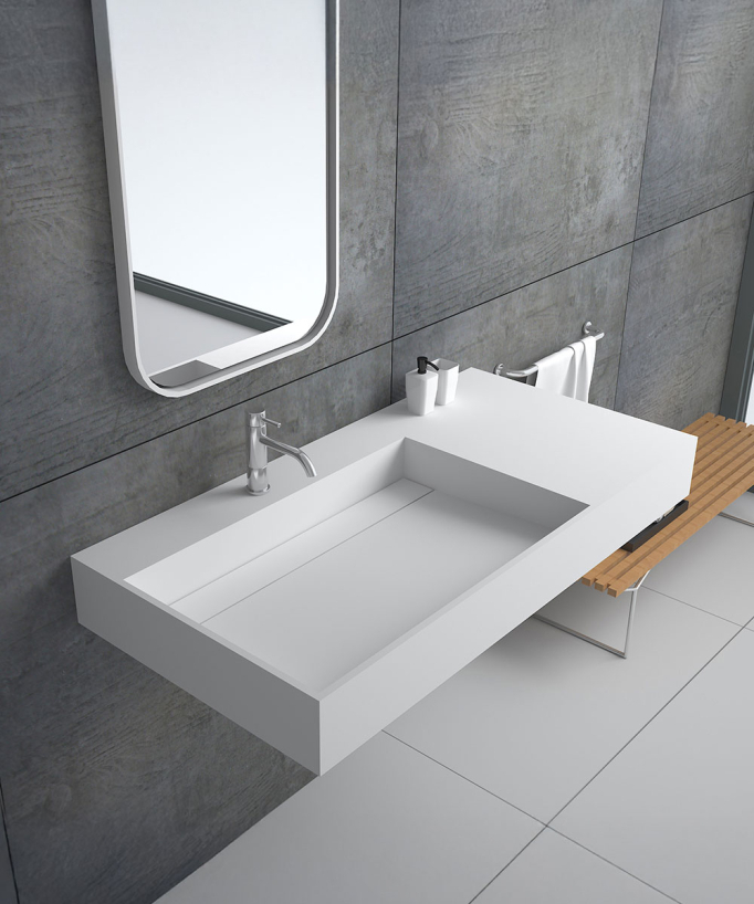 Lavabo rettangolare sospeso in resina minerale Bianco opaco - Bandundu