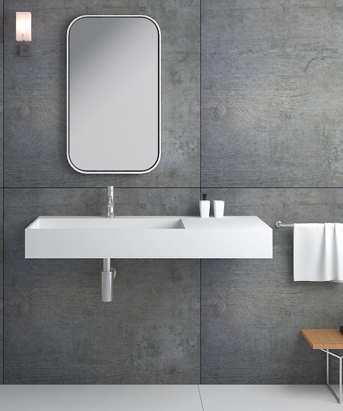 Lavabo rettangolare sospeso in resina minerale Bianco opaco - Bumba