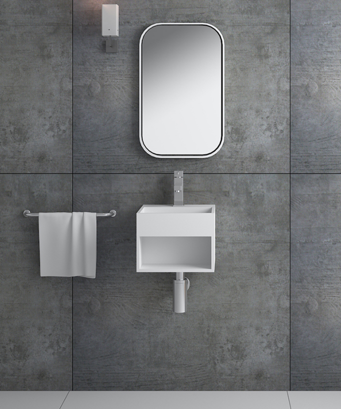 Lavamani quadrato sospeso in resina minerale Bianco opaco - Ituri - small