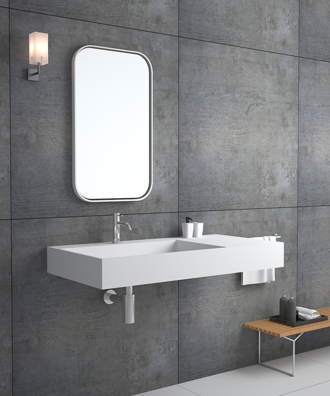 Lavabo rettangolare sospeso in resina minerale Bianco opaco - Bandundu