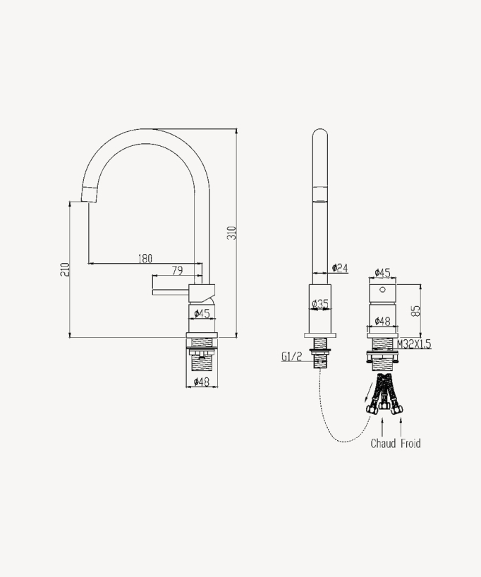Miscelatore lavabo 2 fori - Corbeau