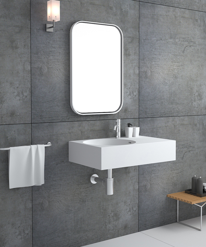 Lavabo rettangolare sospeso in resina minerale Bianco opaco - Lomami