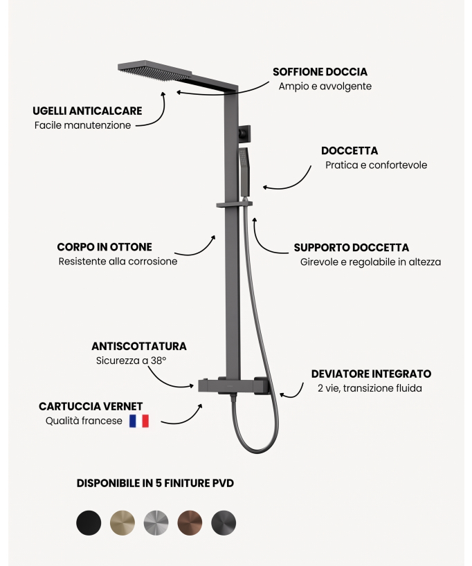 Colonna doccia termostatica moderna in metallo Gun - Sirius