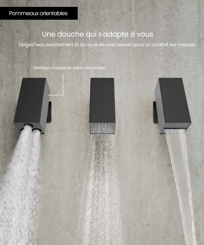 Set miscelatore termostatico multifunzione con soffione orientabile Gun metal - Sirius