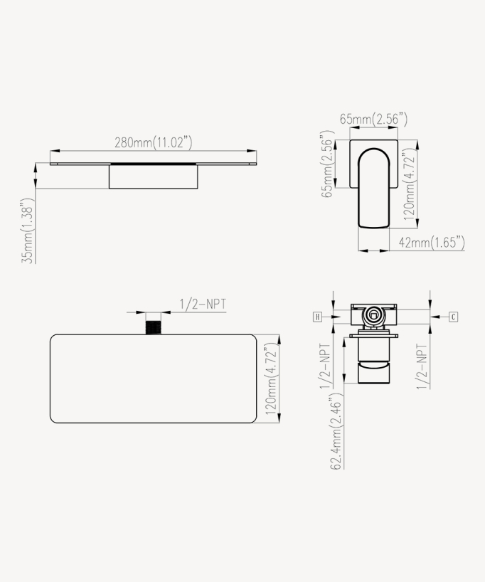 Miscelatore lavabo a parete design a cascata - Nero