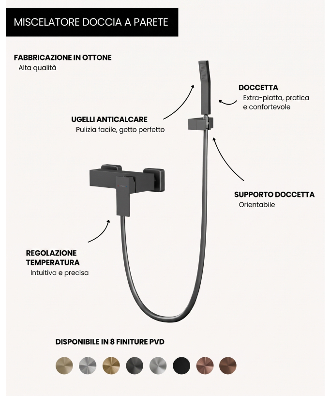 Miscelatore doccia a parete Gun metal - Sirius