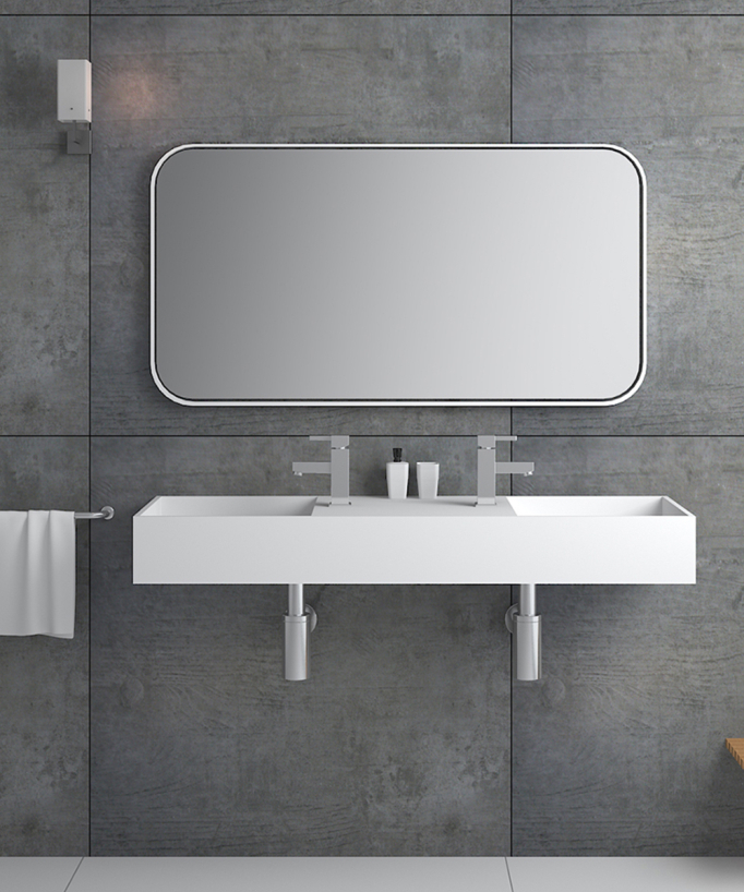 Lavabo rettangolare sospeso in resina minerale Bianco opaco - Katango - small