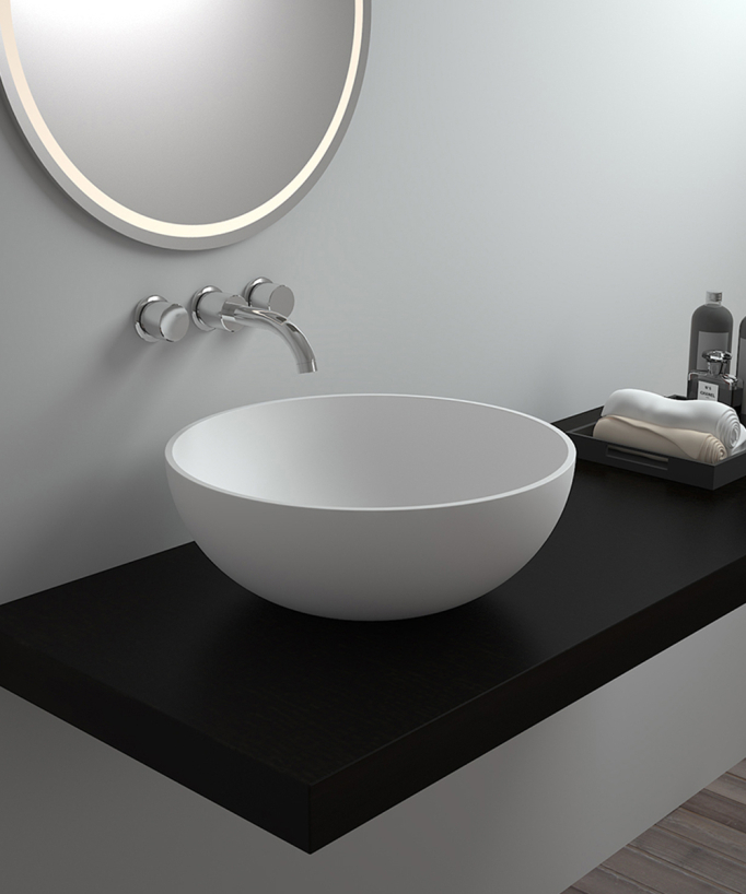 Lavabo rotondo da appoggio in solid surface Bianco opaco - Brazzaville