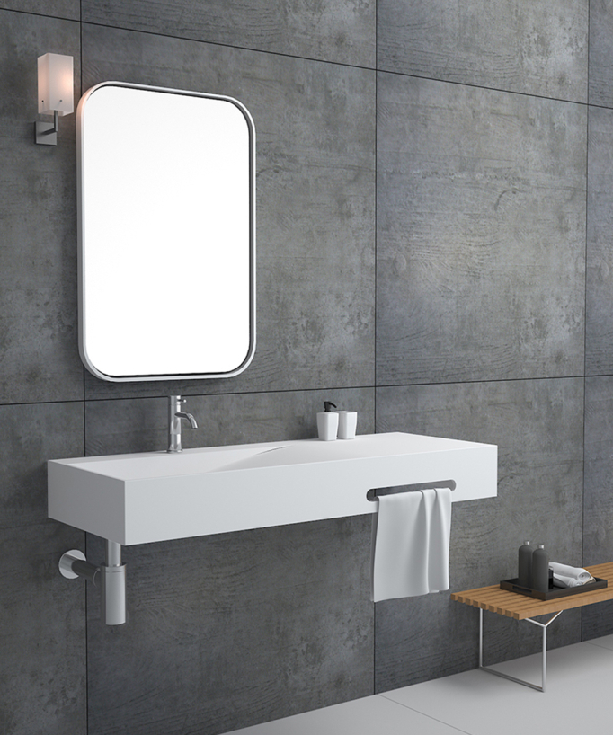 Lavabo rettangolare sospeso in resina minerale Bianco opaco - Gandajika