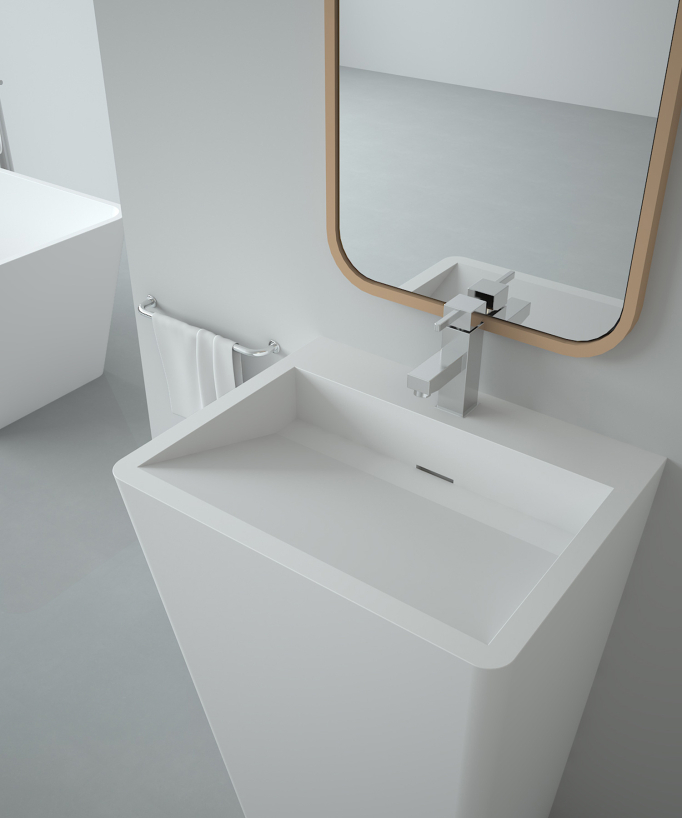 Lavabo totem rettangolare da appoggio in resina minerale Bianco opaco - Linzolo