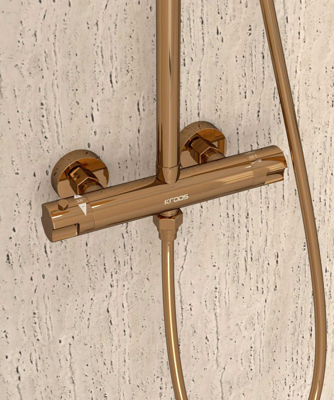 Colonna doccia termostatica rotonda Oro rosa - Corbeau