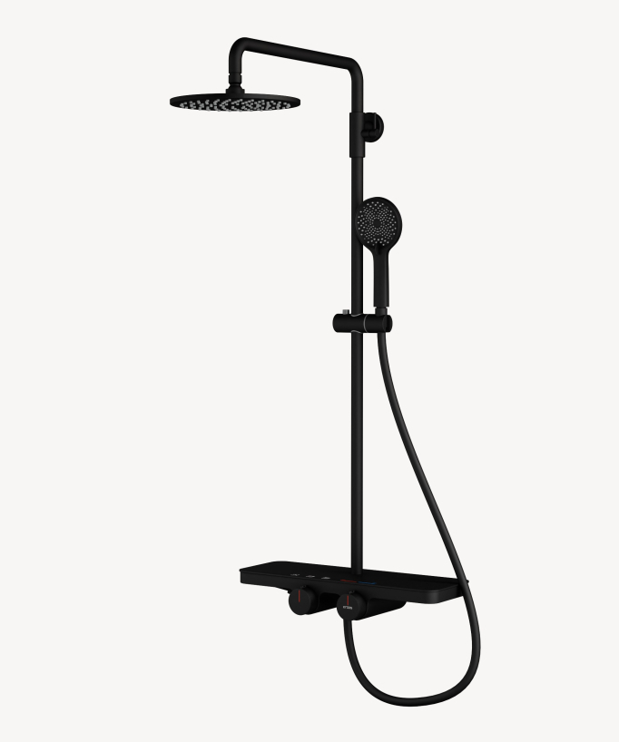 Colonna doccia rotonda con mensola - Nero
