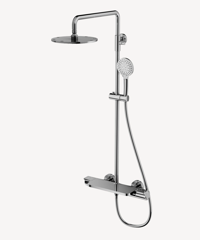 Colonne de douche thermostatique chromé  Grosa, équipée d'une douchette à deux jets avec support réglable en hauteur