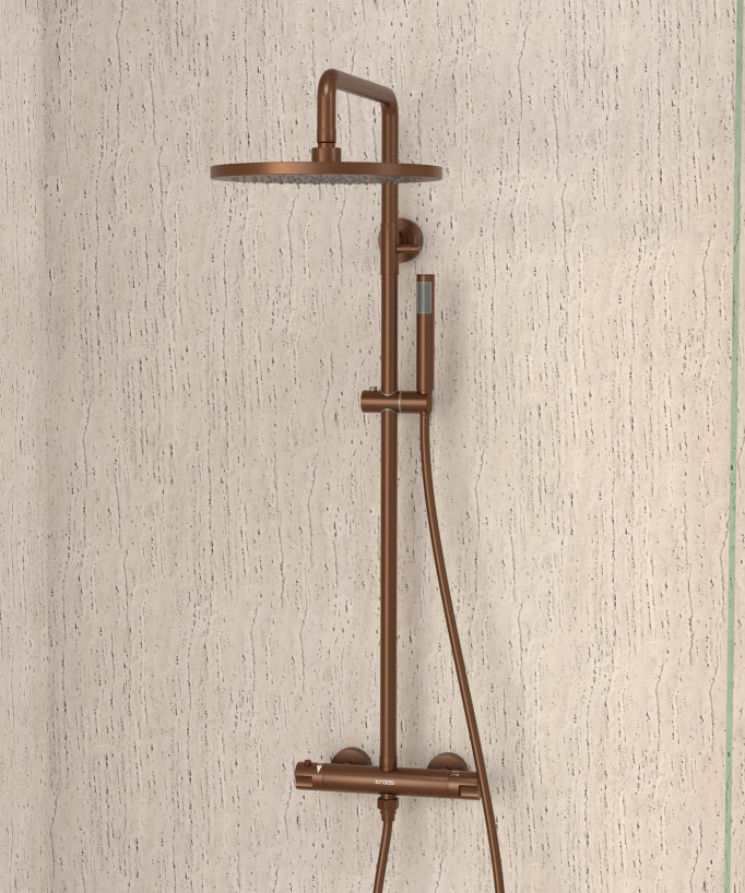 Colonna doccia termostatica rotonda Oro rosa spazzolato - Corbeau