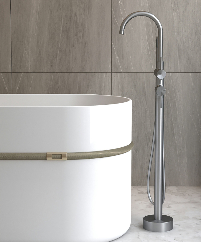 Rubinetto miscelatore vasca-doccia da pavimento gunmetal - Corbeau - small