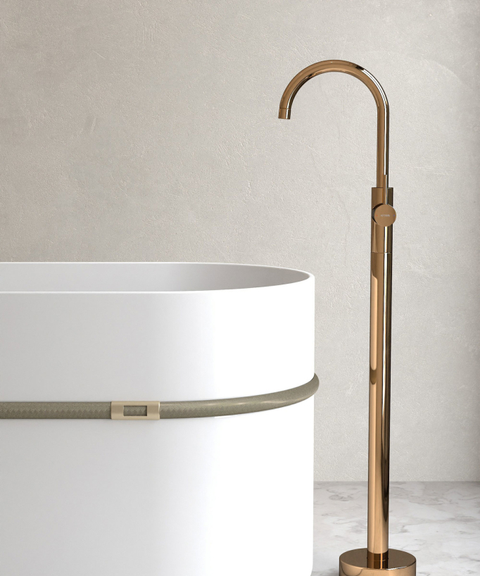 Rubinetto miscelatore vasca monocolonna oro rosa - Corbeau - small