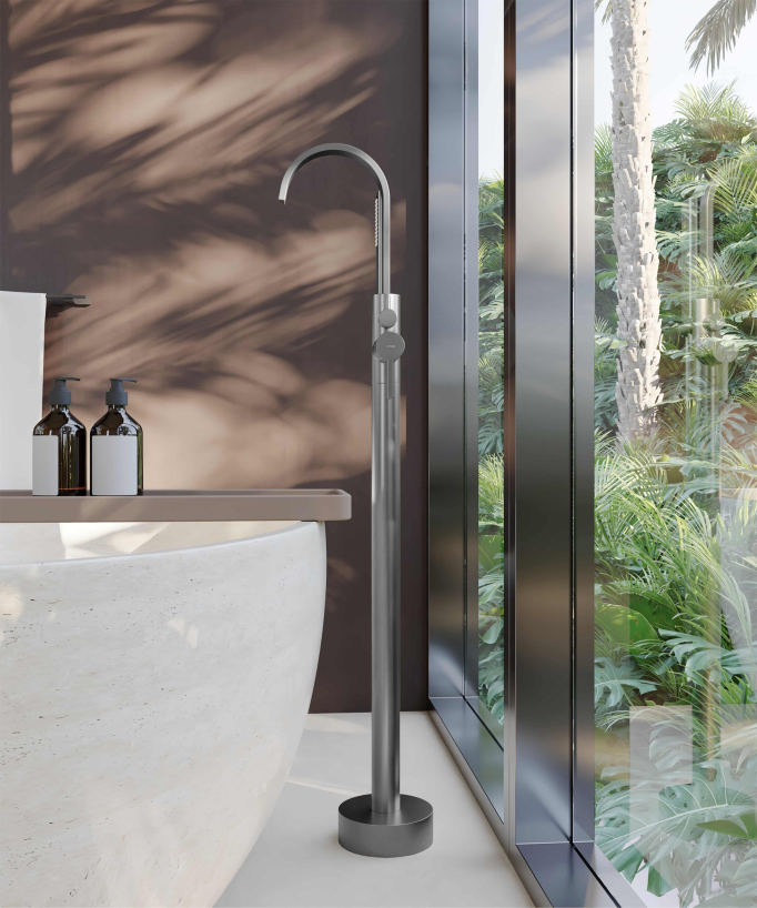 Rubinetto miscelatore da bagno e doccia da pavimento Gun metal - Fiumina