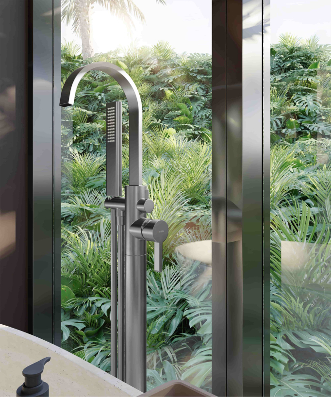 Rubinetto miscelatore da bagno e doccia da pavimento Gun metal - Fiumina