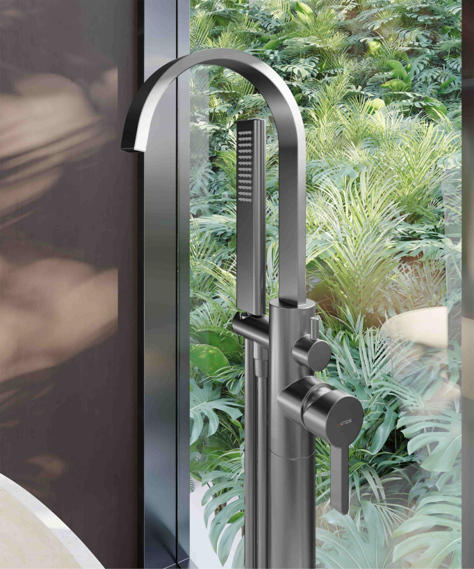 Rubinetto miscelatore da bagno e doccia da pavimento Gun metal - Fiumina