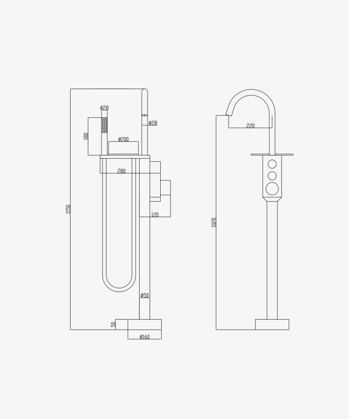 Rubinetto miscelatore vasca da pavimento termostatico - gunmetal