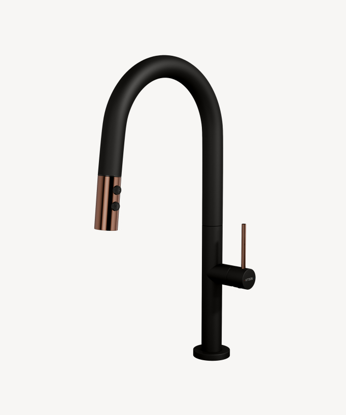 Miscelatore lavello moderno con doccetta estraibile - nero & oro rosa