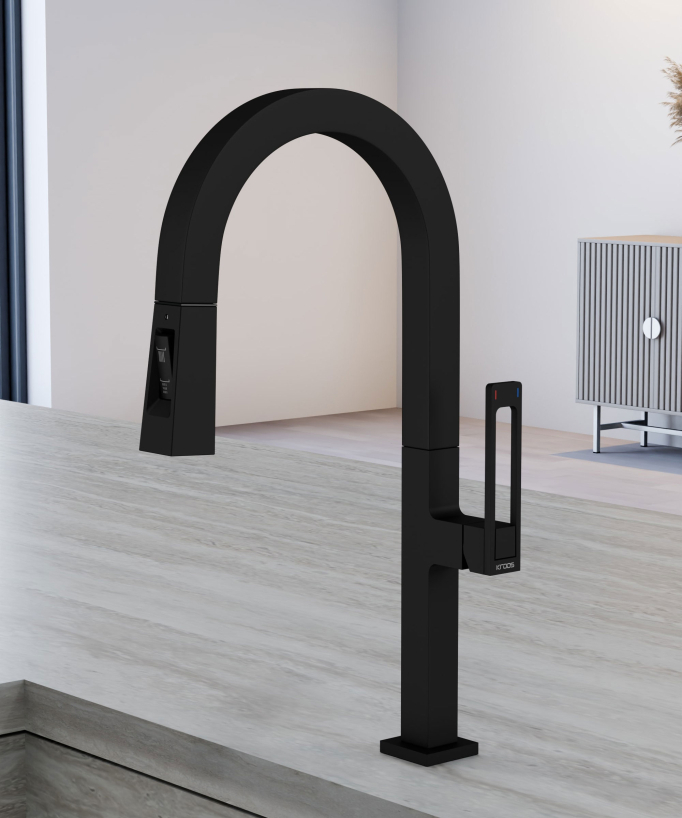 Miscelatore lavello alto moderno con doccetta - nero