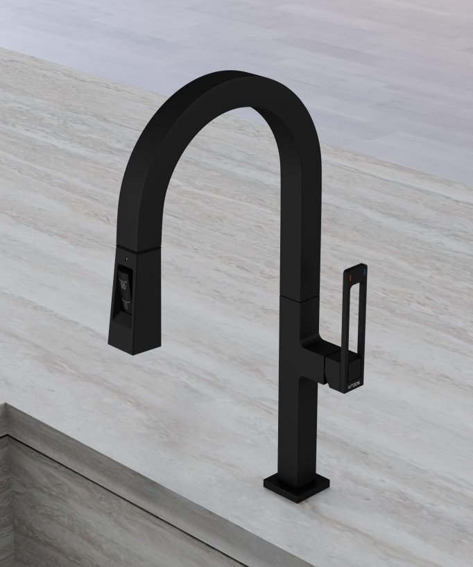 Miscelatore lavello alto moderno con doccetta - nero